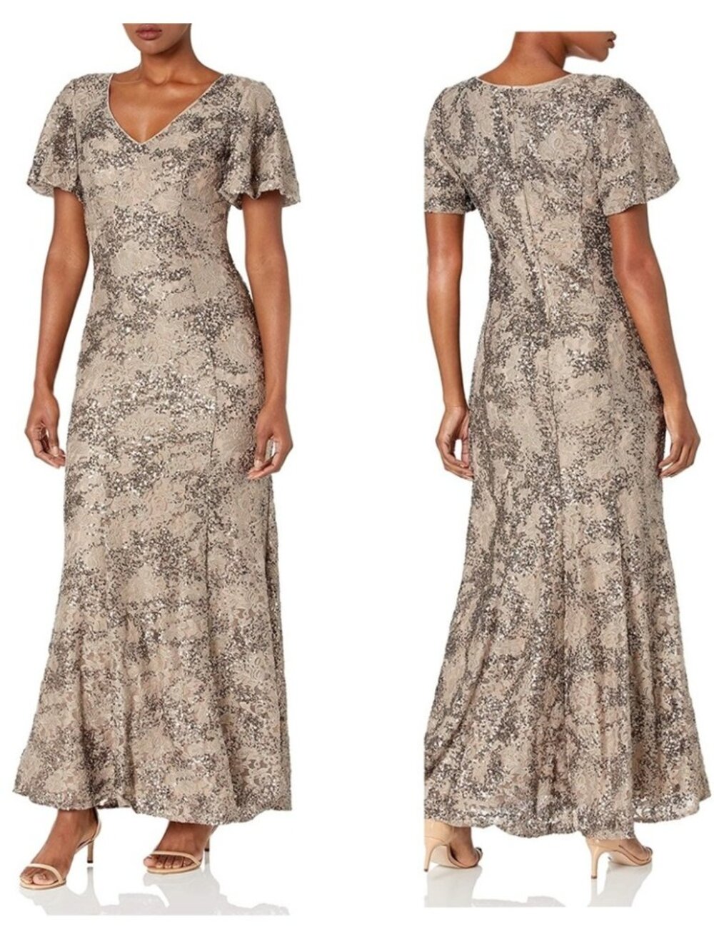 NWT Alex Evenings Sequin Lace Maxi Dress sz 6